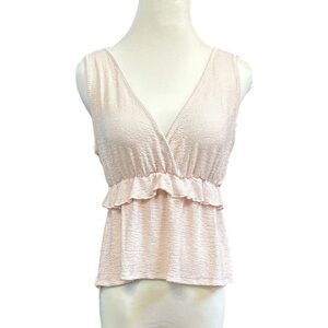 Caution To The Wind Pink Peplum Ruffle V Neck Wrap Knit Blouse Size Medium